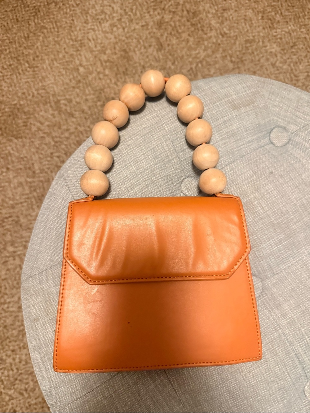 Topshop Orange Structured Clutch with Wooden Bead Handle